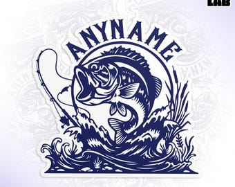 Custom Fishing Name Sticker, Personalized Bass Fish Name Fishing Lover Fisherman Father Husband Die Cut Vinyl Sticker With Decal Gifts