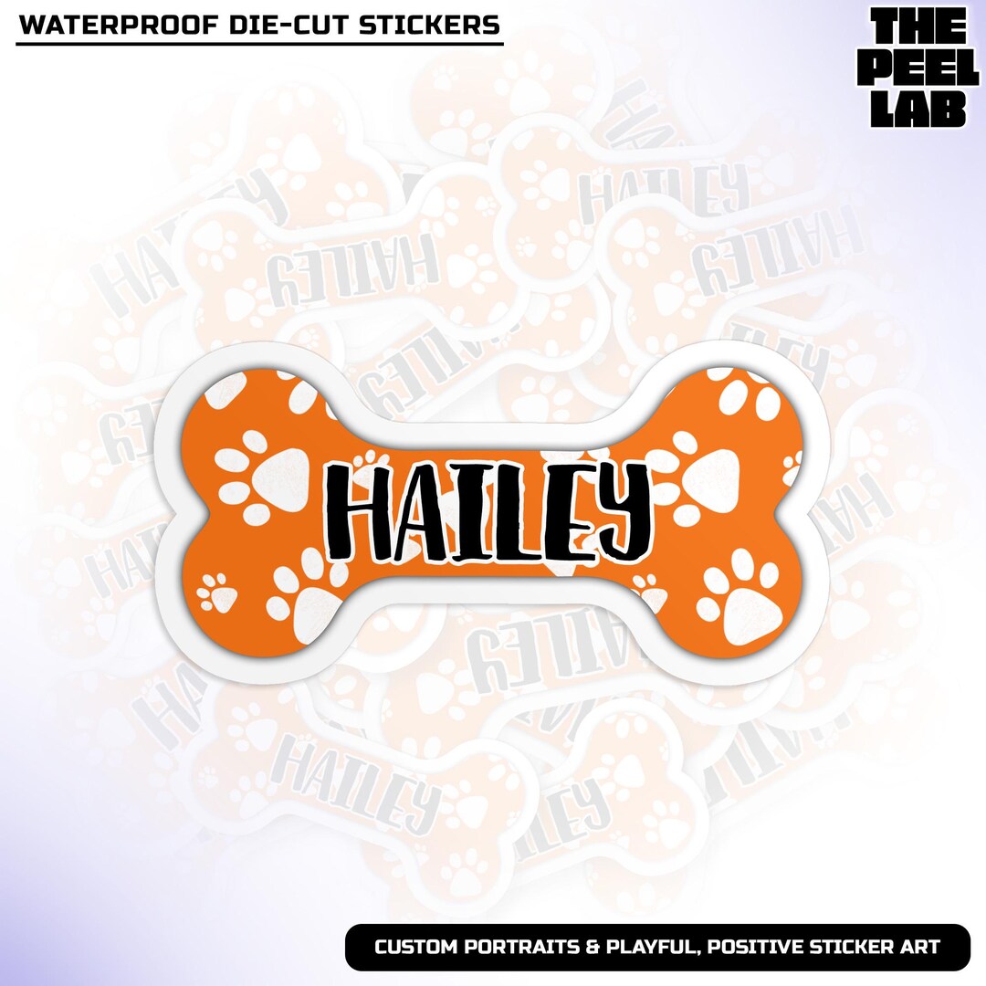 Dog Name Sticker Design Custom Dog Name Sticker, Personalized Dog Name Cute Paw Pet Lover Die ...