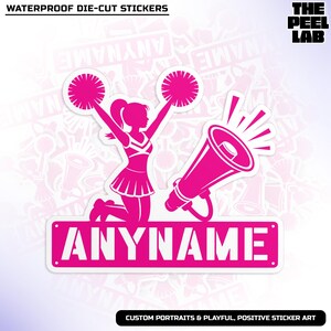 Custom Cheerleader Name Sticker, Personalized School College Sports Team Cheer Stickers Vinyl for Water Bottle, Laptop, Tumbler Gifts