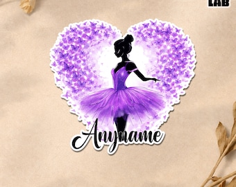 Pegatina personalizada con nombre de niña bailando, diseño de corazón y mariposa, para portátil, regalo para vaso, equipo de bailarinas.