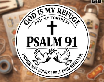 God Is My Refuge And Fortress Sticker, Bible Verse Christian Inspirational Faith Based Quote Stickers Waterproof Die-Cut Vinyl for Laptop