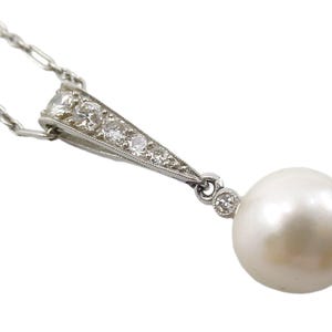 Edwardian Platinum Diamond Pearl Pendant & Chain Necklace
