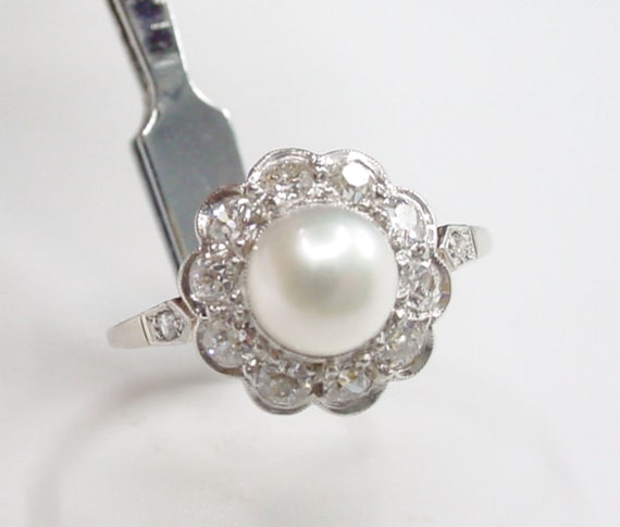 Antique Vintage Diamond Pearl Halo Rosette Daisy … - image 6