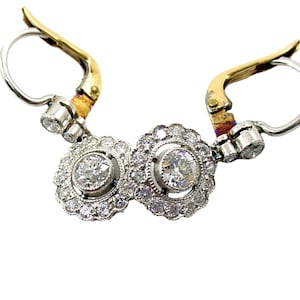 Romantic Platinum Edwardian Belle Époque Diamond 18k Daisy Drop Earrings
