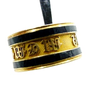 Sale--Rare English Georgian Dated 1817 Memento Mori Enamel Gold Band Ring with Sentiment