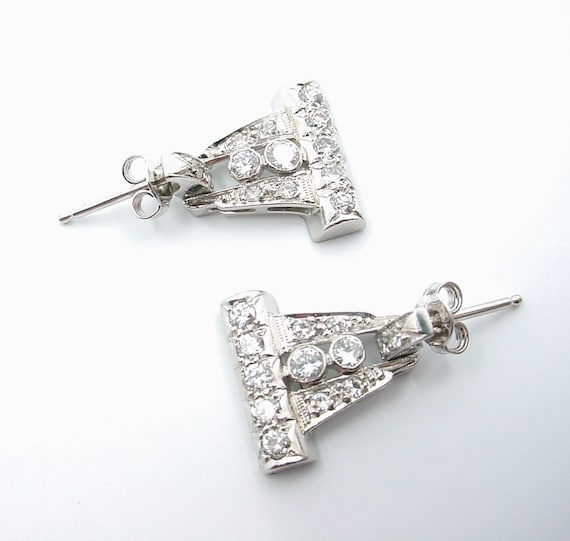 Platinum Art Deco Diamond Drop Earrings--Architect