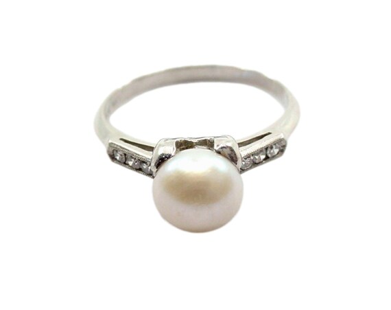 Vintage Art Deco Platinum Classic Pearl Engagemen… - image 1