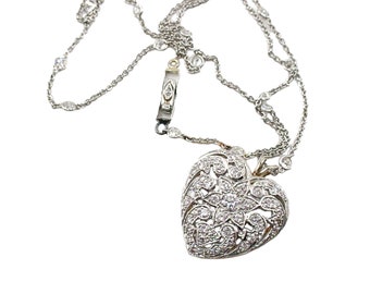 Exceptional Edwardian Platinum 1.95 OEC Heart and Diamond Station Chain Necklace