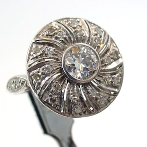 Old European Cut Diamond Platinum Art Deco Engagement Cocktail Ring