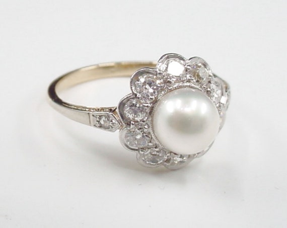 Antique Vintage Diamond Pearl Halo Rosette Daisy … - image 3