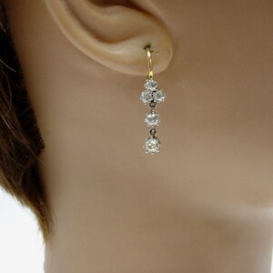 Edwardian Belle Époque Sweet Diamond Platinum 18k Gold Antique Drop Earrings