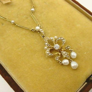 Antique 15k Pearl Diamond Girandole Necklace with Case--John Wanamaker
