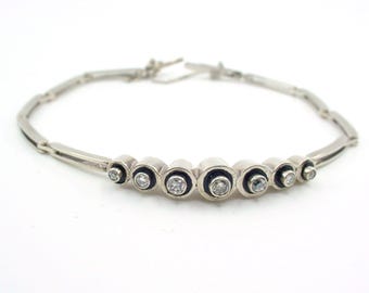 Edwardian Diamond Enamel White Gold Link Bracelet