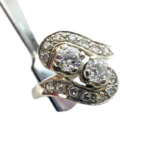 SALE--Handsome Toi et Moi 1950s Bypass Diamond 14k Engagement Cocktail Ring--4 grams
