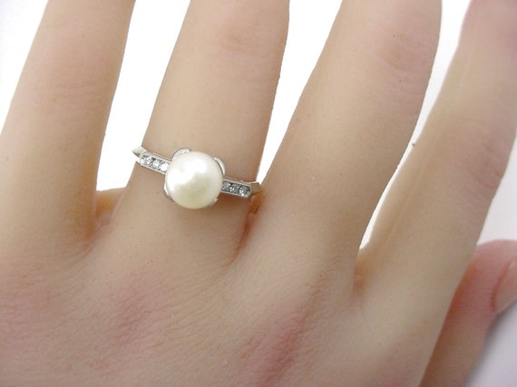 Vintage Art Deco Platinum Classic Pearl Engagemen… - image 3