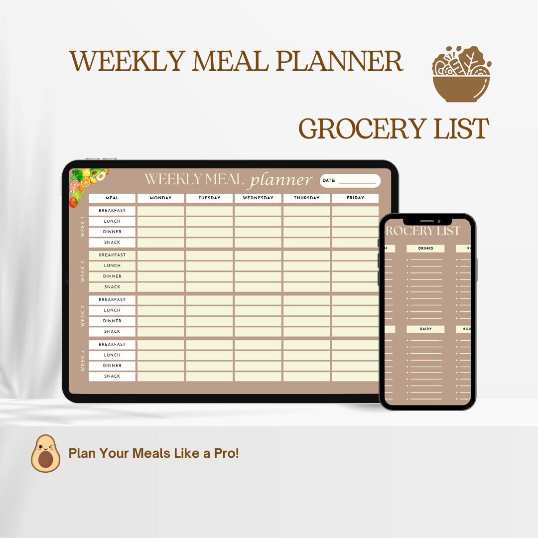 Weekly Meal Planner + Grocery List – Printable PDF (A4) - Etsy
