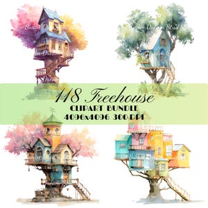 118 Magical Treehouse Clipart Whimsical Home Fairy Tale Printable Watercolor Card Making Paper Craft Junk Journal Scrapbook Digital Download