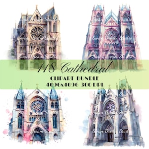 118 Gothic Cathedral Clipart Church Architecture Printable Watercolor JPG Card Making Paper Craft Junk Journal Scrapbook Digital Download