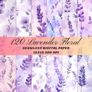 120 Aquarelle lavande papier numérique transparente motif floral violet Pack de scrapbooking imprimable Journal indésirable en téléchargement numérique