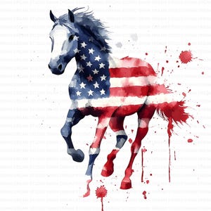 105 Patriotic Horse USA Flag July 4th Clipart Printable High Quality JPG Card Making Paper Craft Junk Journal Scrapbooking Digital Download