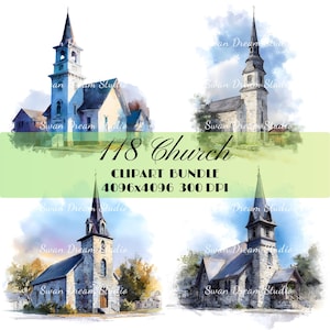 118 American Stone Church Clipart Architecture Printable Watercolor JPG Card Making Paper Craft Junk Journal Scrapbook Digital Download
