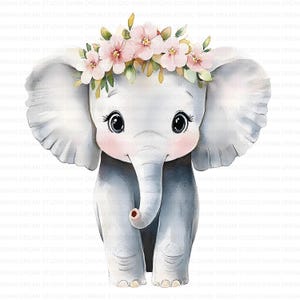73 Baby Elephant Floral Nursery Clipart Bundle Printable High Quality JPG Card Making Paper Craft Junk Journal Scrapbooking Digital Download