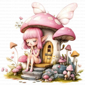 118 Różowy Dom Wróżki Clipart Bundle Wydrukuj Wysokiej Jakości JPG Karty Tworzenie Papieru Rzemiosło Junk Dziennik Scrapbooking Cyfrowe Pobieranie Clipart