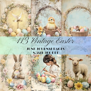 113 Vintage Easter Junk Journal Page Bunny Easter Eggs Printable Girl Floral Ephemera Collage Digital Paper Craft Scrapbook Digital Download