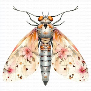 128種類の花柄ピンク昆虫クリップアートバンドル（印刷可能、高品質JPGカード作成、ペーパークラフト、アート、ジャンクジャーナル、スクラップブッキング、デジタルダウンロード）