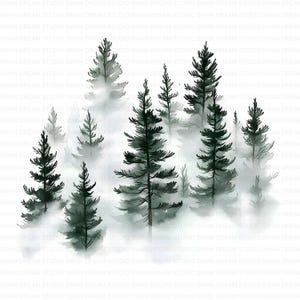 Bundle de 147 arbres de la forêt de pins brumeux Clipart Bundle imprimable haute qualité JPG fabrication de cartes papier artisanat Art Junk Journal Scrapbooking téléchargement numérique