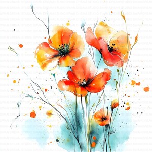 Pacote com 123 clipart de aquarela com flores variadas para impressão em JPG de alta qualidade, para fazer cartões, artesanato em papel, diário para scrapbooking, download digital