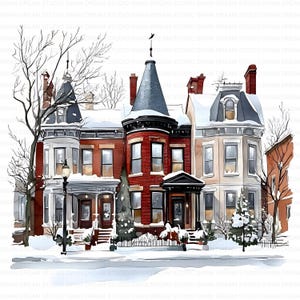 120 Row Town House Winter Snow Clipart Bundle Printable High Quality JPG Card Making Paper Craft Junk Journal Scrapbooking Digital Download