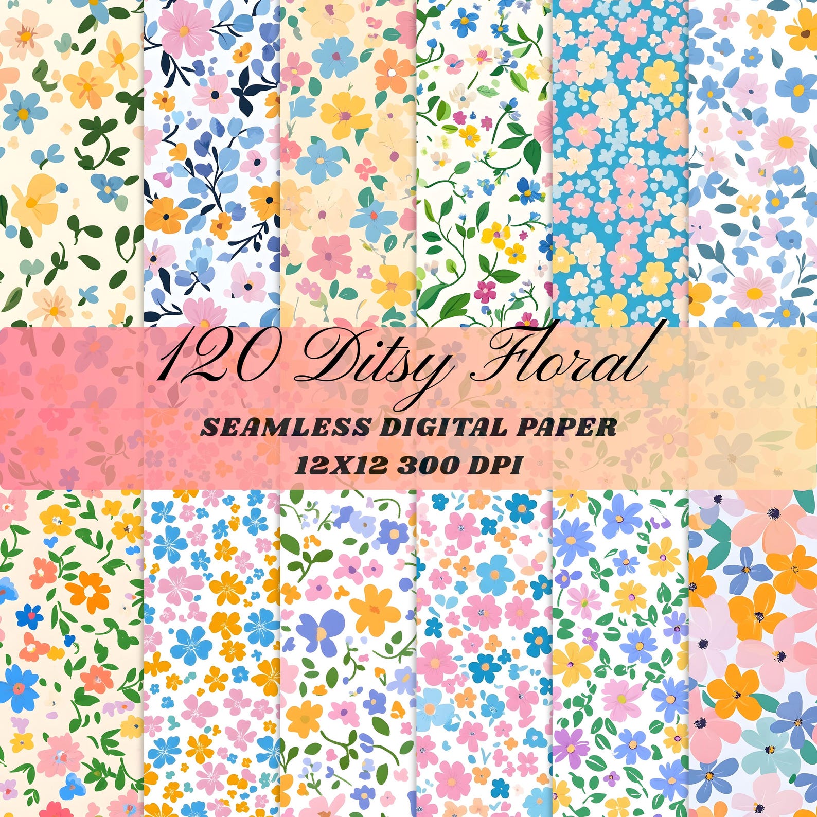 120 Cute Pastel Ditsy Flower Digital Paper Seamless Spring Floral ...