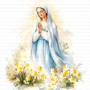 138 Maagd Maria moeder Maria aquarel clipart afdrukbare hoge kwaliteit JPG-kaart maken van papier ambachtelijke ongewenste dagboek scrapbooking digitale download