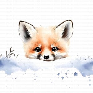 300 Renard furtif bébé renard aquarelle Clipart imprimable haute qualité JPG fabrication de cartes papier artisanat Junk Journal Scrapbooking téléchargement numérique