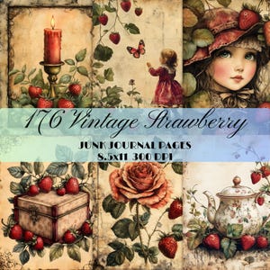 176 Vintage Strawberry Garden Junk Journal Page Fruit Printable Girl Floral Ephemera Collage Digital Paper Craft Scrapbook Digital Download
