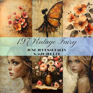 197 Vintage Fairy Girl Junk Journal Page Whimsical Floral Fantasy Printable Ephemera Collage Digital Paper Craft Scrapbook Digital Download