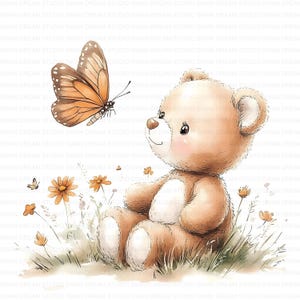 127 Nursery Teddy Bear Butterfly Clipart Bundle Printable High Quality JPG Card Making Paper Craft Junk Journal Scrapbook Digital Download