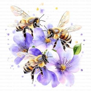 126 Floral Bees Flowers Watercolor Clipart Bundle Printable High Quality JPG Card Making Paper Craft Junk Journal Scrapbook Digital Download