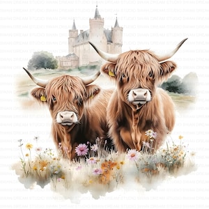 103 Highland Cow Farm Watercolor Clipart Bundle Printable High Quality JPG Card Making Paper Craft Junk Journal Scrapbook Digital Download