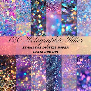 120 iriserende holografische glitter digitaal papier naadloze patronen achtergrondpakket afdrukbare plakboekpapier ongewenste dagboek digitale download