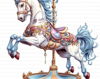 メリーゴーランドの馬のクリップアート、ユニコーン、ビンテージ