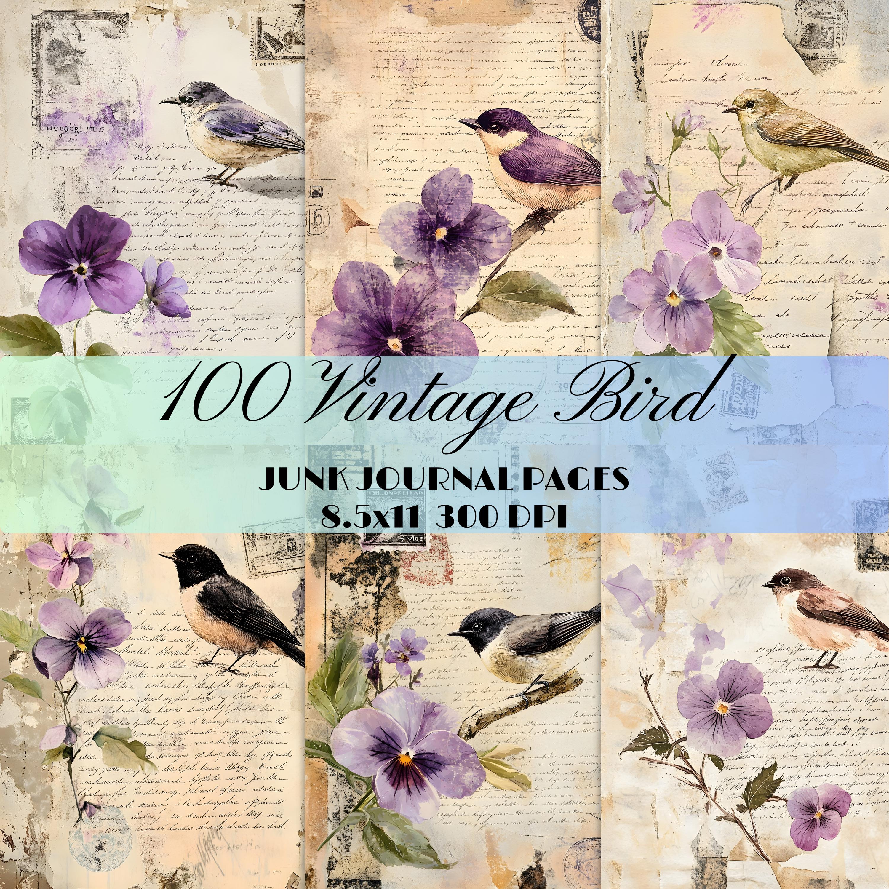 100 Vintage Quirky Bird Junk Journal Page Floral Printable Ephemera Kit ...