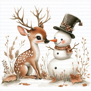 114 Deer and Snowman Winter Clipart Bundle Printable High Quality JPG Card Making Paper Craft Art Junk Journal Scrapbooking Digital Download