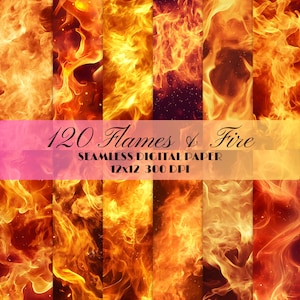 Flames and Fire Digital Paper Pack: Seamless Watercolor Backgrounds (Digital Download)
