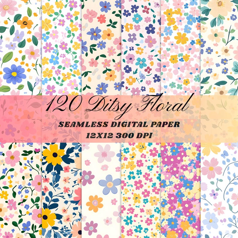 120 Cute Pastel Ditsy Flower Digital Paper Seamless Spring Floral ...