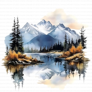 147 Alaska Valley Landscape Mountain Lake Clipart Printable High Quality JPG Card Making Paper Craft Junk Journal Scrapbook Digital Download