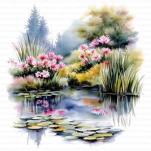 110 Floral Garden Pond Watercolor Clipart Bundle Printable High Quality JPG Card Making Paper Craft Junk Journal Scrapbook Digital Download
