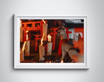 Japanse Torii-poort en Kitsune-print, Fushimi Inari-kunst, stadsfotografie, Japans landschap, Japan