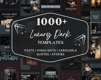 Modelo de luxo para Instagram no Canva com tema escuro | Destaques, Stories, Carrossel e Citações em Preto para Redes Sociais - Estilo Moderno e Minimalista | Marketing